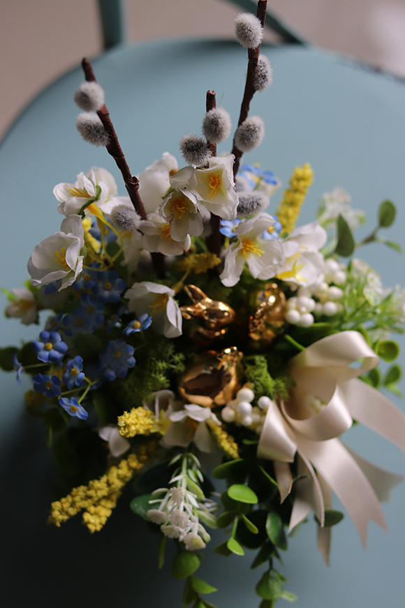 Geraya Gold, wielkanocny mini - stroik w złotym naczyniu, wys.27cm