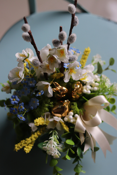 Geraya Gold, wielkanocny mini - stroik w złotym naczyniu, wys.27cm