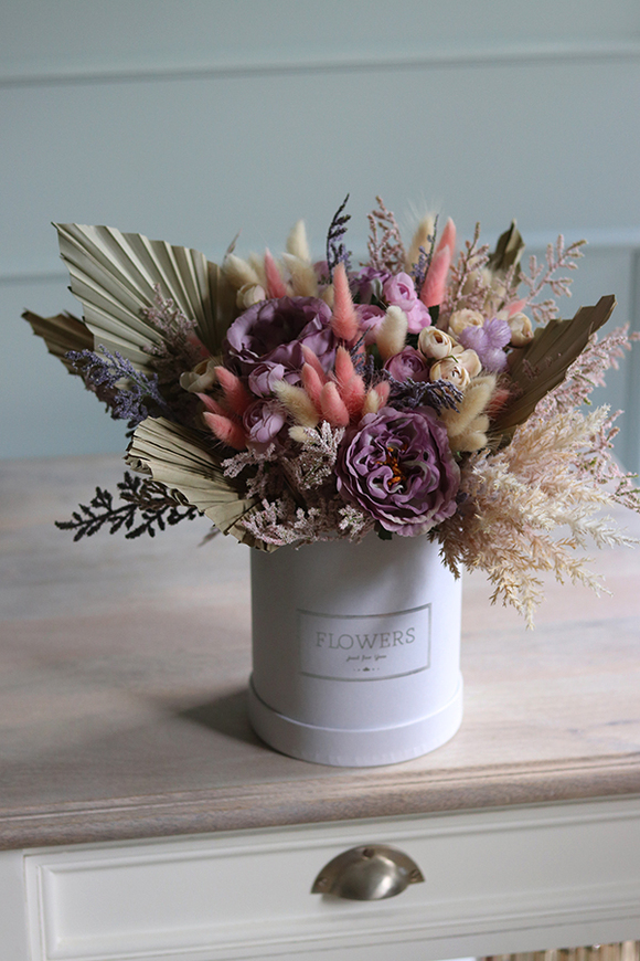 fioletowy flowerbox z kłosami, Orfitta, wys.38cm