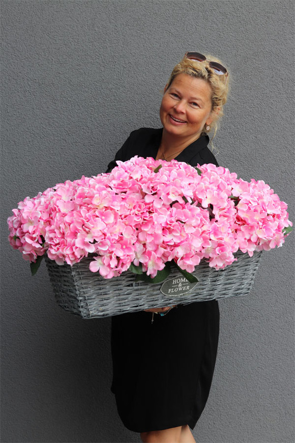 bogaty kosz z hortensjami Provance Pink, wym.34x86cm 