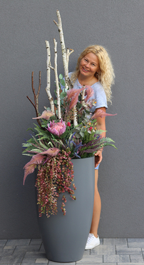 Fiberglass Moko Grey, ekskluzywna kompozycja w szarej donicy, wys.177cm 