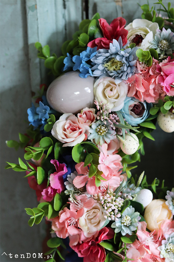 Łowicka Wielkanoc, kolorowy wianek z jajkami, śr.32cm 