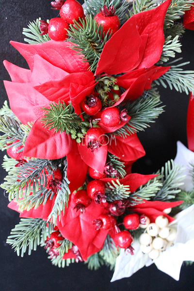 Gwiazda Betlejemska Red&White wianek / stroik dekoracyjny, szer.42 cm