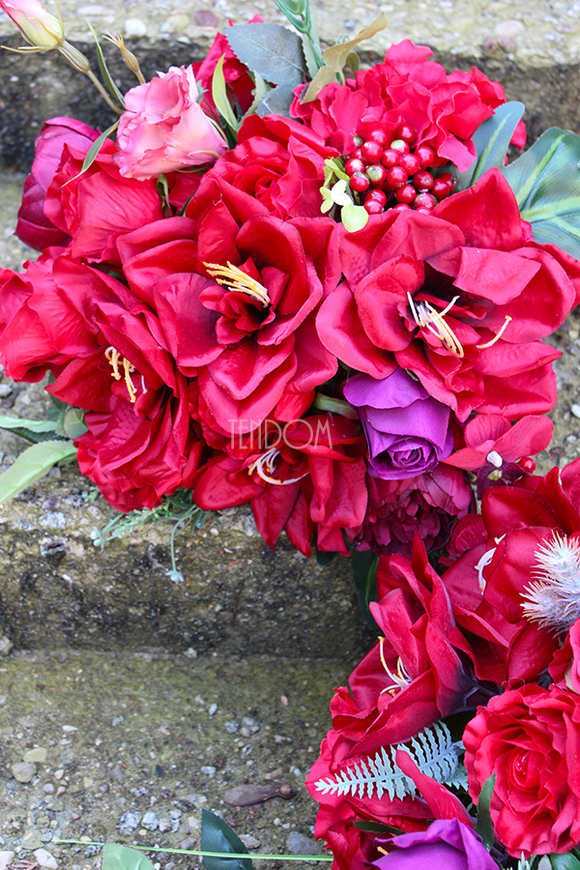 dekoracja nagrobna + bukiet Karminowa komplet, wym.70cm