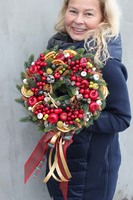 elegancki wianek na drzwi, Czerwień Świąt, śr.27 cm