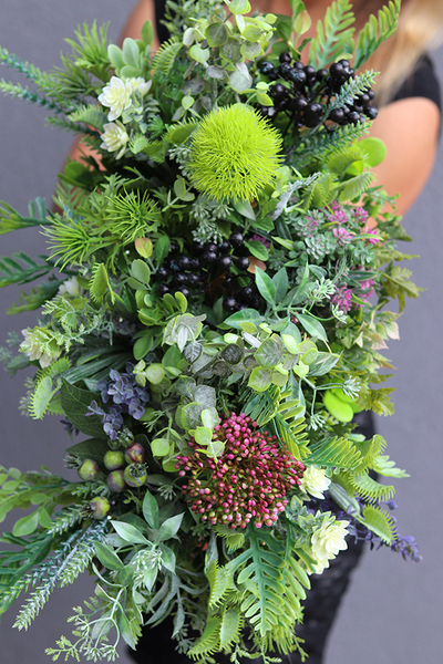 Ragona, zielona kompozycja w biało-srebrnej donicy, wym.37x67cm