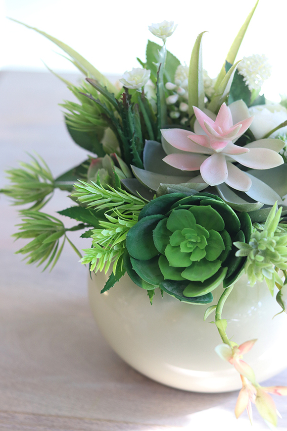 kompozycja sukulenty w okrągłej donicy, Trelisa, wym.29x35cm