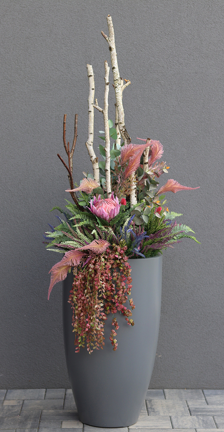 Fiberglass Moko Grey, ekskluzywna kompozycja w szarej donicy, wys.177cm 