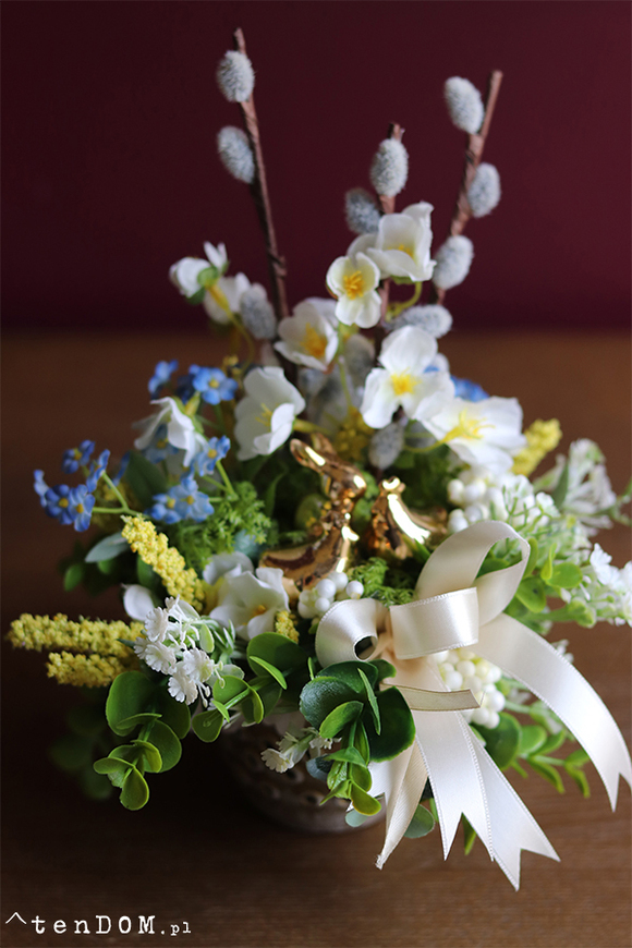 Geraya Gold, wielkanocny mini - stroik w złotym naczyniu, wys.27cm