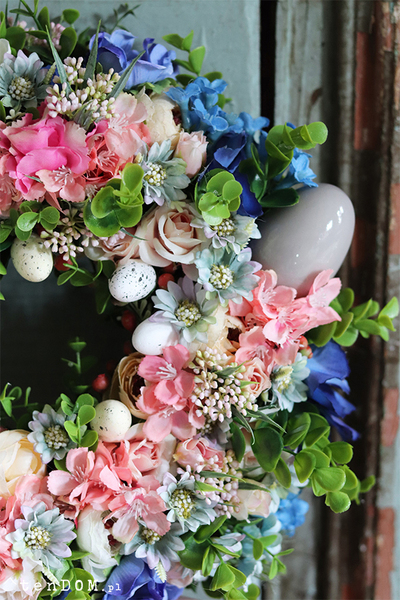 Łowicka Wielkanoc, kolorowy wianek z jajkami, śr.32cm 