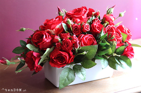 efektowna kwiatowa kompozycja, Red Fire Banerra, rozp.50cm 