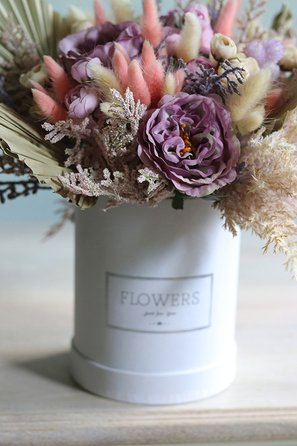 fioletowy flowerbox z kłosami, Orfitta, wys.38cm