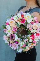 dekoracyjny wianek z kwiatów sztucznych, Mila śr.33ccm