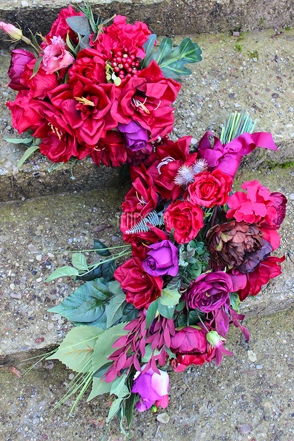 dekoracja nagrobna + bukiet Karminowa komplet, wym.70cm