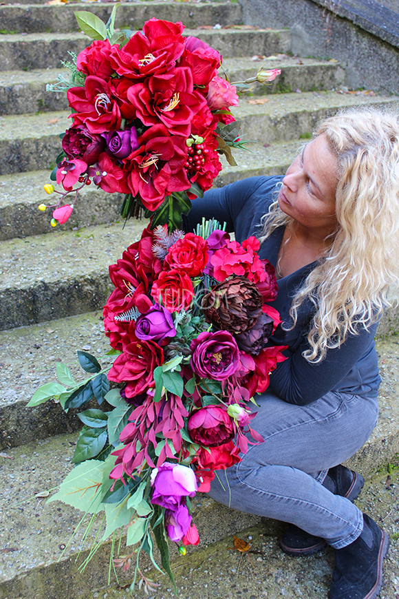 dekoracja nagrobna + bukiet Karminowa komplet, wym.70cm