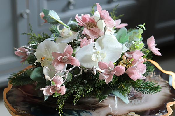 Pudrove Święta, zimowy storczyk, dekoracja LED, wym.23x38cm 