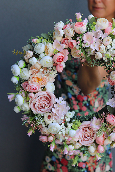 Eloza, różowy wianek na Twoje drzwi, śr.38cm