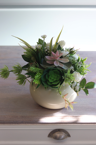 kompozycja sukulenty w okrągłej donicy, Trelisa, wym.29x35cm