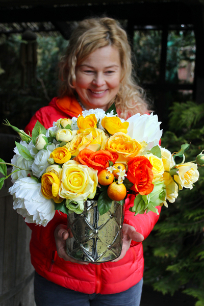 dekoracja kwiatowa / bukiet Pomarańczowa Energia wys.35cm, szer. 40cm