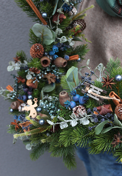 girlanda Natural Blue, dekoracja na stół / kominek / balustradę, dł.180cm