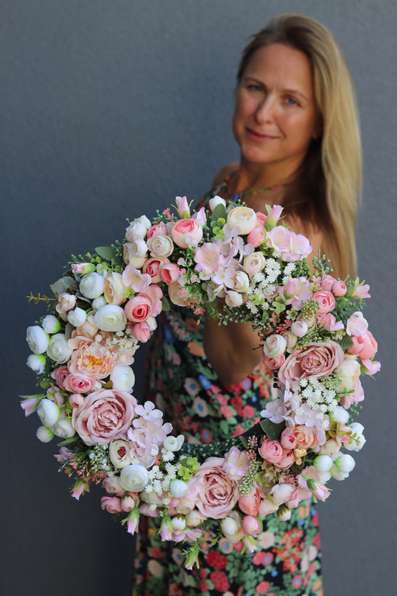 Eloza, różowy wianek na Twoje drzwi, śr.38cm