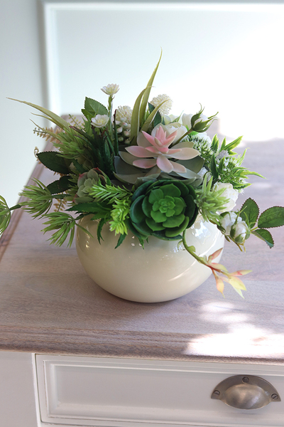 kompozycja sukulenty w okrągłej donicy, Trelisa, wym.29x35cm