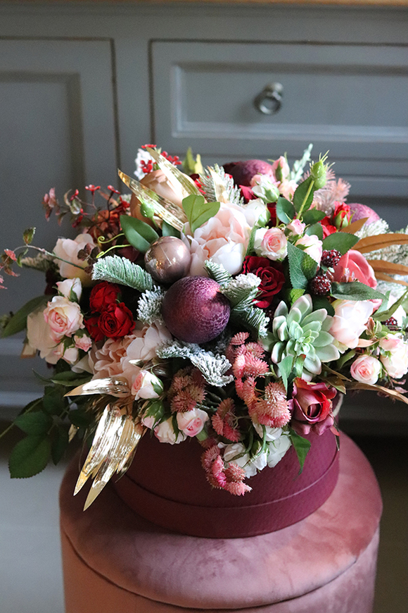 Bernardyna, bordowy flowerbox zimowy(całoroczny), wys.45cm 