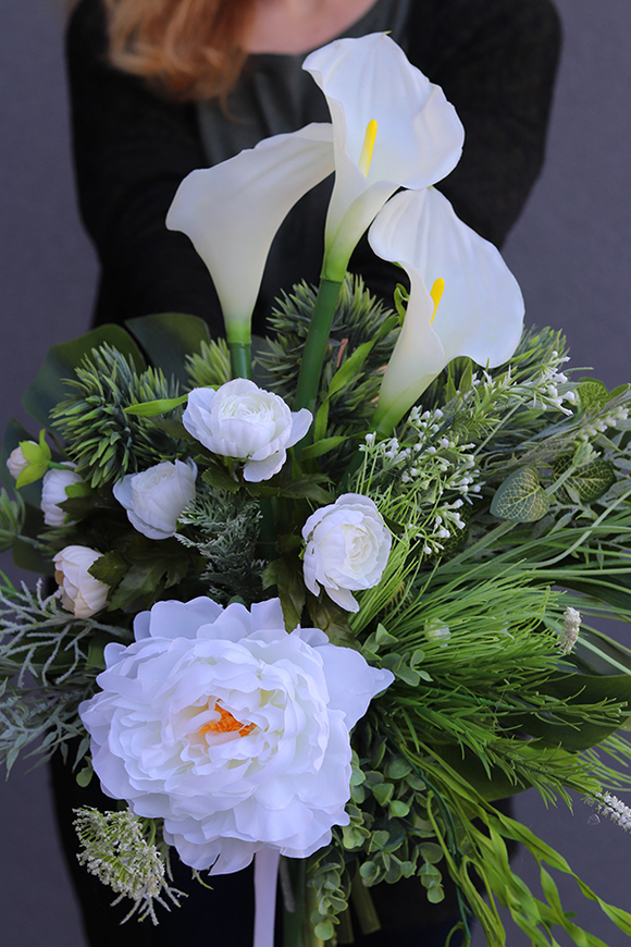 nagrobny bukiet z kallą, Kallito Biel, wys.58cm 