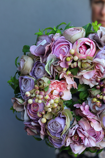 bogaty fioletowy wianek kwiatowy, Fiolettina Arkadia, śr.30cm