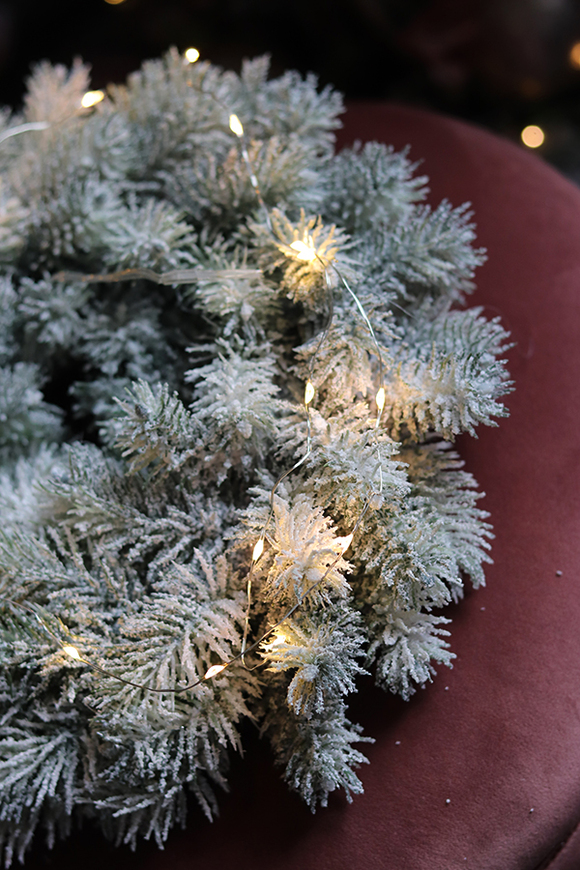 zimowy wianek z lampeczkami, Śnieżynka, śr.30cm