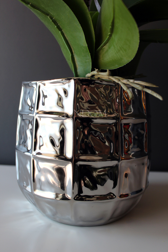 sztuczny storczyk Pandora w srebrnej donicy, wys.63cm