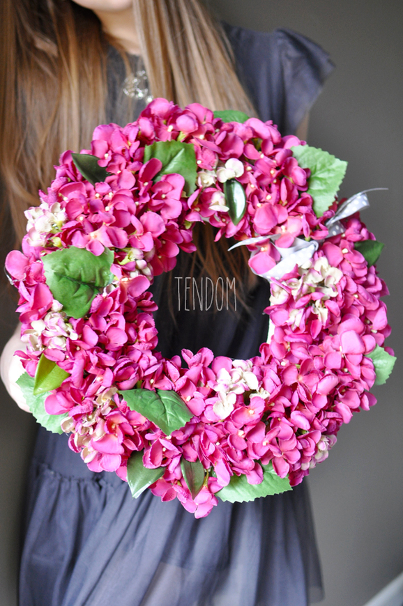 Różowa Hortensja wianek na drzwi śr.40cm