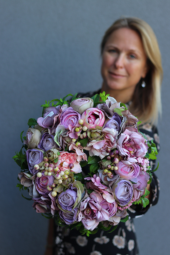 bogaty fioletowy wianek kwiatowy, Fiolettina Arkadia, śr.30cm