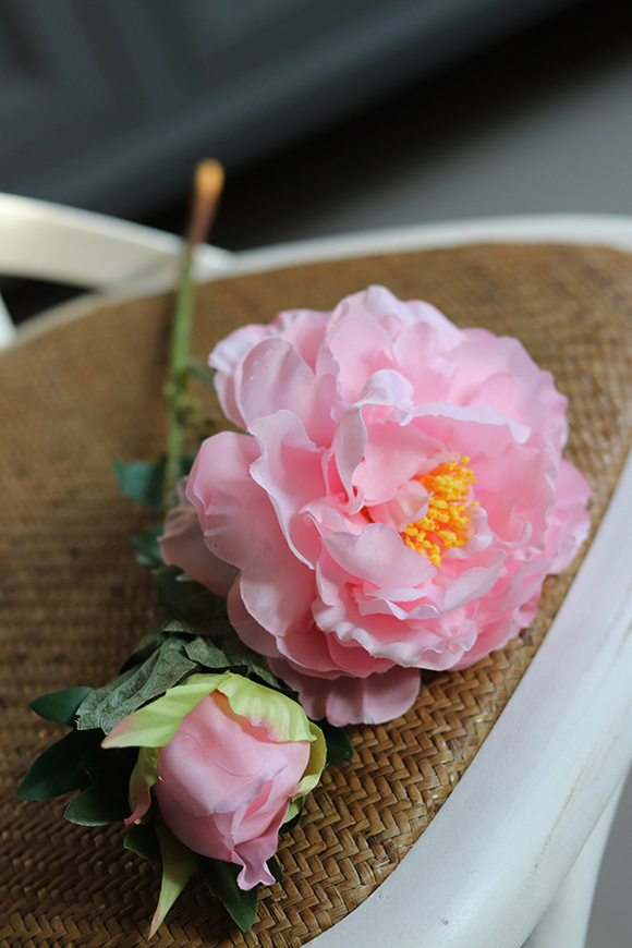 gałązka sztucznej peonii, Katrina, róż, dł.50cm