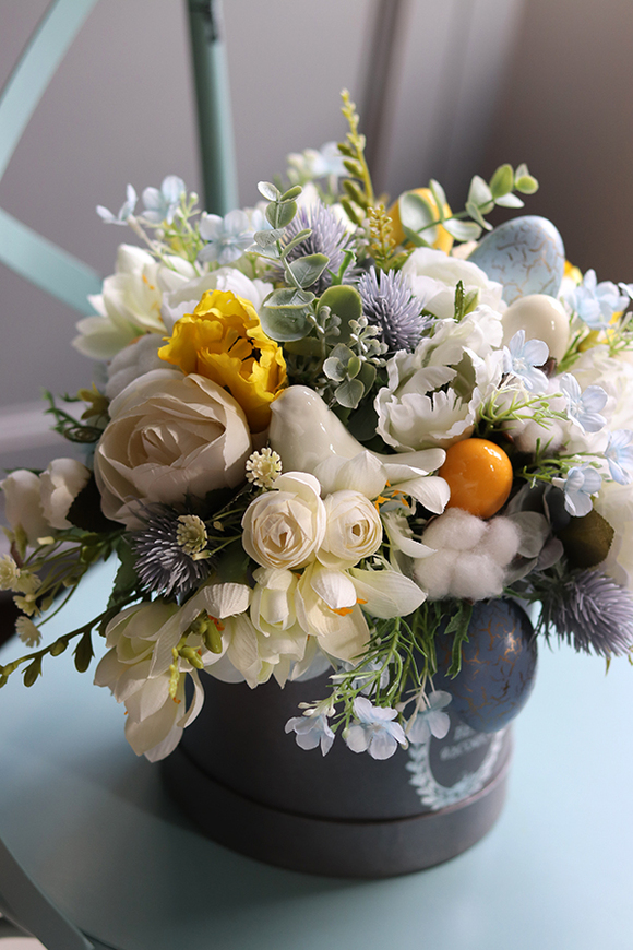 Bajka Teralio, błękitny flowerbox wielkanocny, wys.25cm