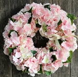 Bladoróżowa Hortensja wianek na drzwi, śr.40cm 