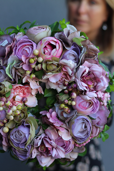 bogaty fioletowy wianek kwiatowy, Fiolettina Arkadia, śr.30cm