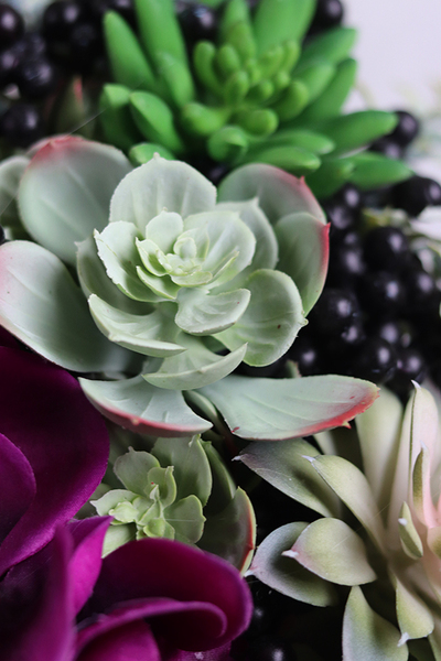 dekoracja z sukulentami i storczykiem, Serce z Orchideą Fuschia, wym.26x26x17cm