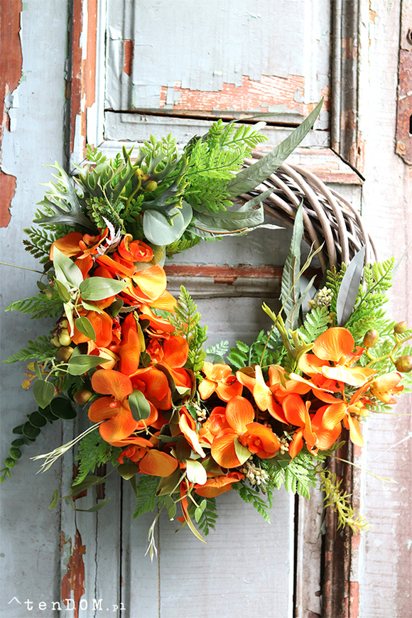 Dzika Orchidea Orange, efektowny wianek na drzwi, śr.40cm