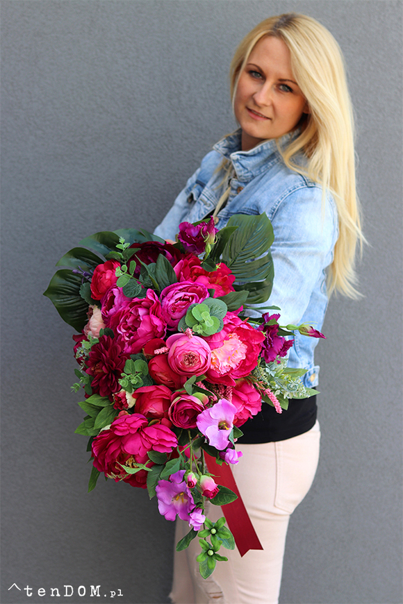 Burgund, ciemno-różowa kompozycja nagrobna, dł.70cm