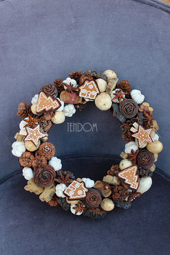 Deco Christmas z suszu, bożonarodzeniowy wianek / stroik, śr.28 cm