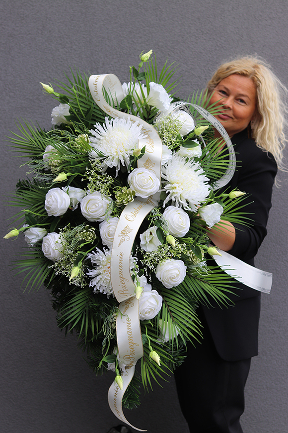 biała wiązanka nagrobna, Klarina, dł.90cm