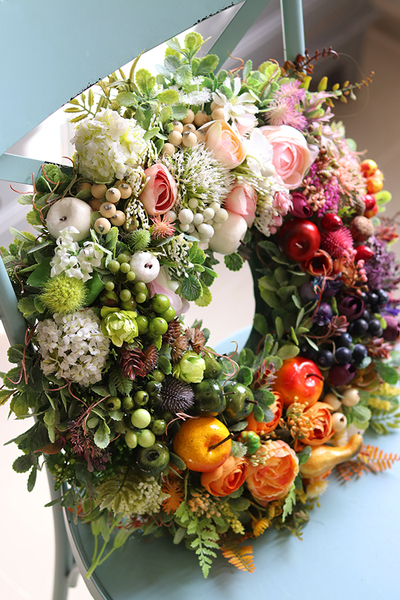 bardzo efektowny wianek z owocami, Tęczowy Świat, śr.40cm  