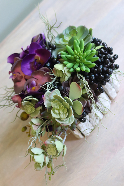 dekoracja z sukulentami i storczykiem, Serce III, wym.26x26x17cm 