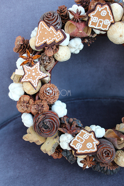 Deco Christmas z suszu, bożonarodzeniowy wianek / stroik, śr.28 cm 