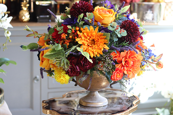 Jesienna Ballada, kompozycja kwiatowa w pucharze, wys.45cm 