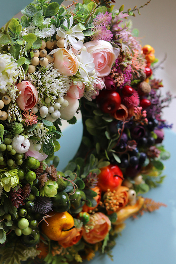 bardzo efektowny wianek z owocami, Tęczowy Świat, śr.40cm  