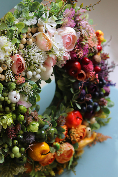 bardzo efektowny wianek z owocami, Tęczowy Świat, śr.40cm