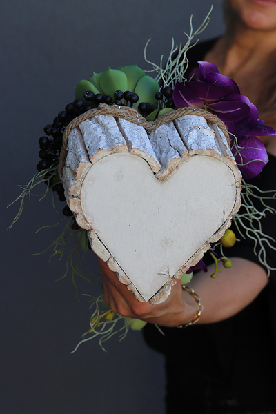 dekoracja z sukulentami i storczykiem, Serce III, wym.26x26x17cm 