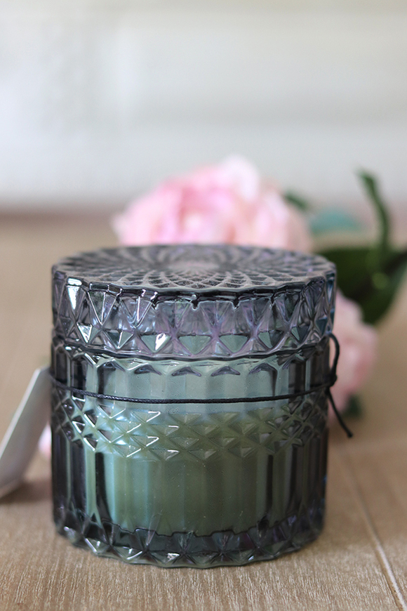 OD RĘKI Crystal, elegancka świeca w szkle, niebieski, wy.8.5x8.5cm 